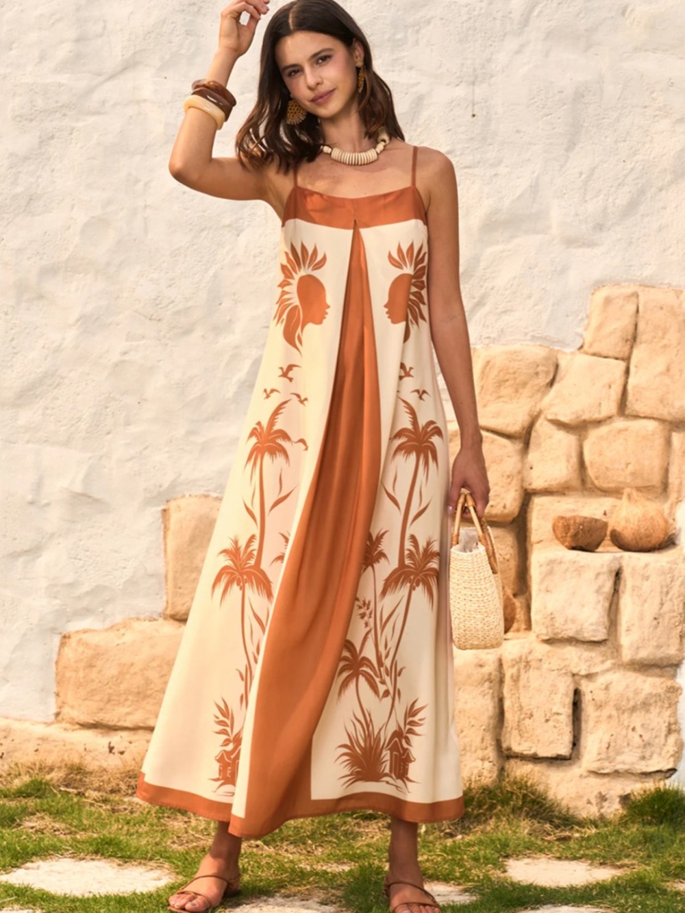 Commense Contrast Panel Boho Print Cami Dress Size Small NWT